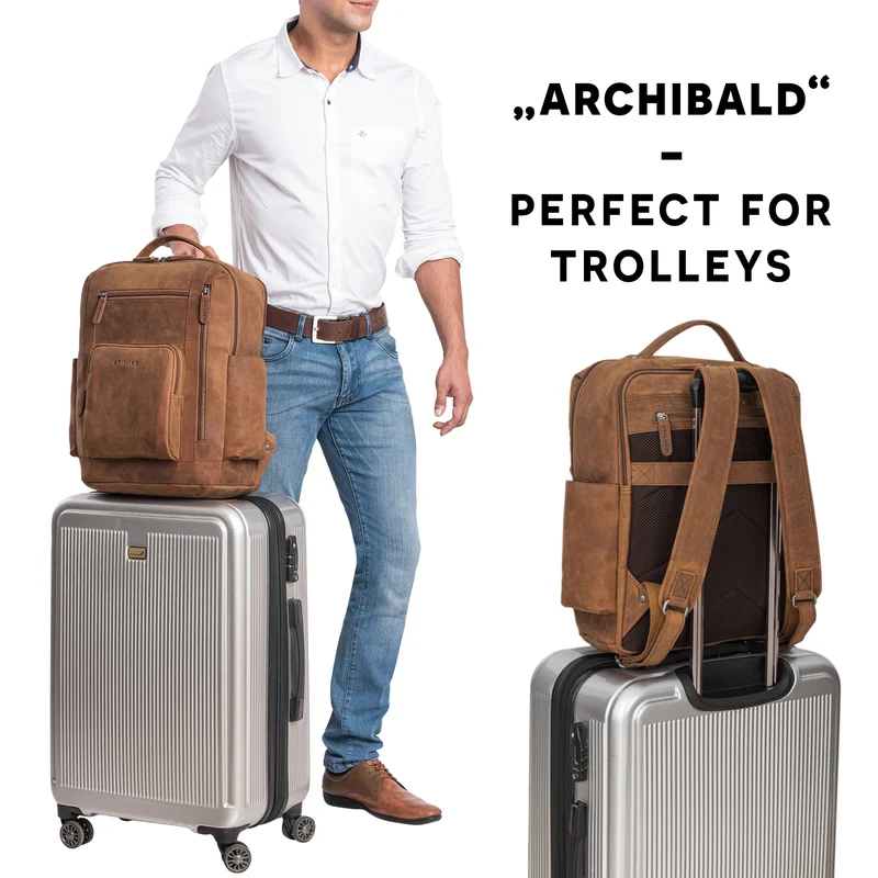 "Archibald" Lederrucksack mit Laptop-Fach 15,6 Zoll Damen und Herren