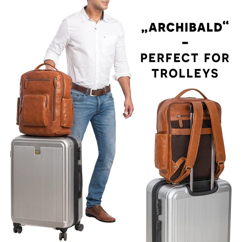 "Archibald" Lederrucksack mit Laptop-Fach 15,6 Zoll Damen und Herren