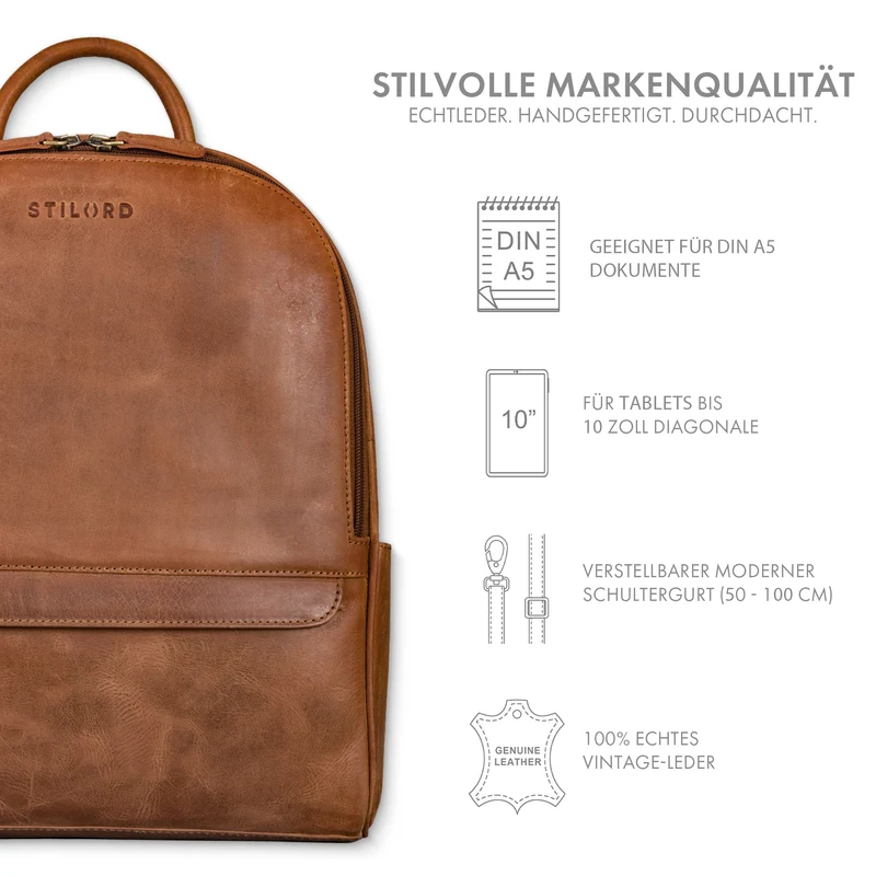 "Erika" Kleiner Lederrucksack Damen Vintage