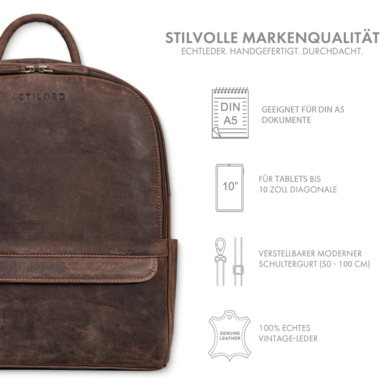 "Erika" Kleiner Lederrucksack Damen Vintage