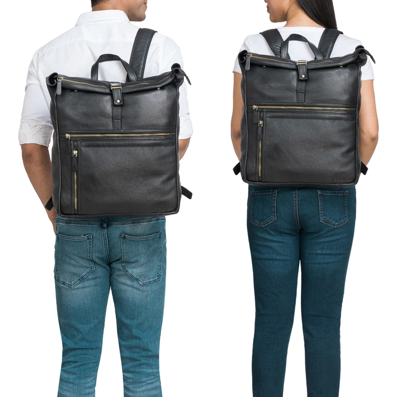 "Edmund" Rolltop Leder-Rucksack, 17 Zoll Laptop-Fach wasserdicht