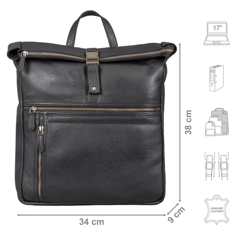 "Edmund" Rolltop Leder-Rucksack, 17 Zoll Laptop-Fach wasserdicht
