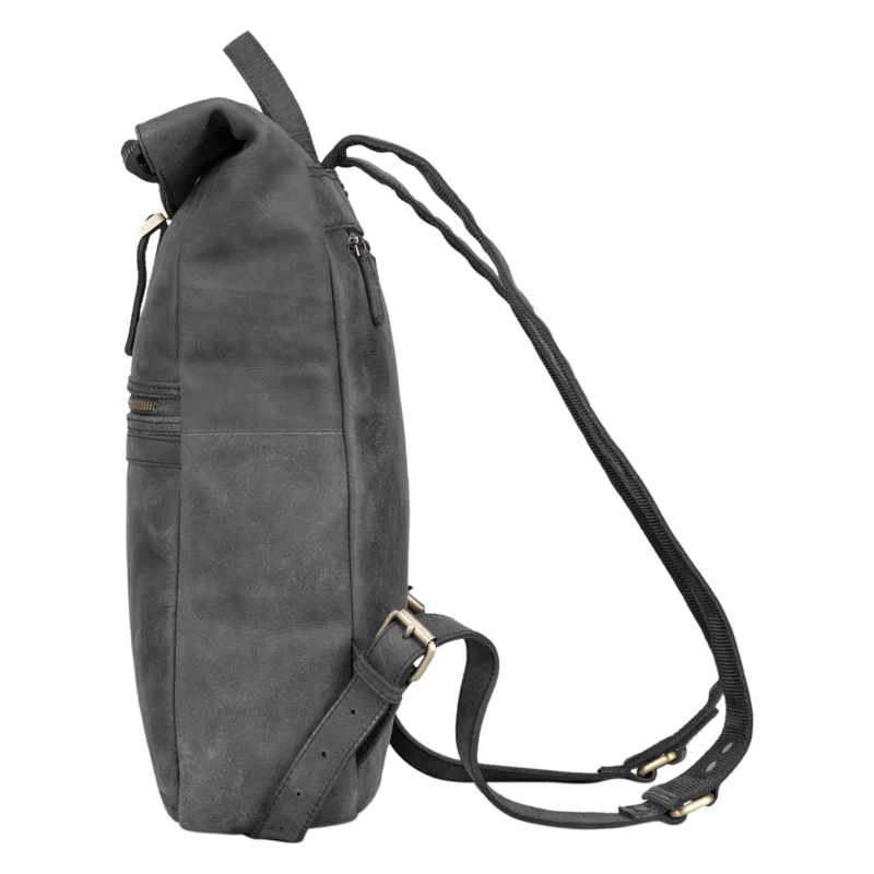 "Edmund" Rolltop Leder-Rucksack, 17 Zoll Laptop-Fach wasserdicht