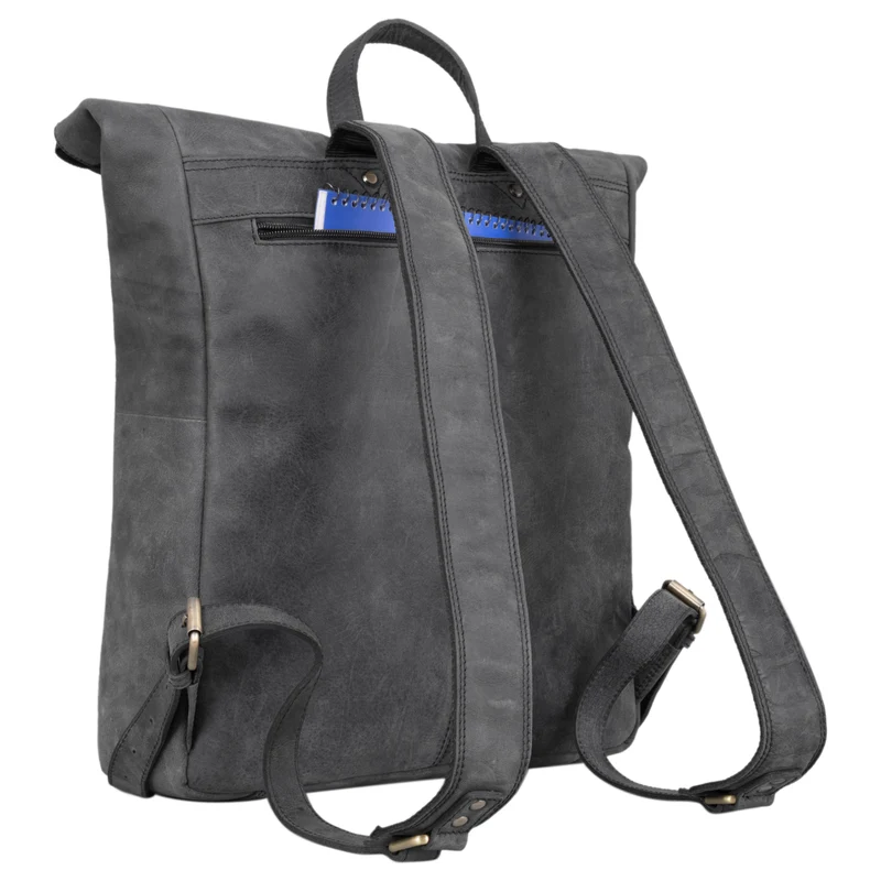 "Edmund" Rolltop Leder-Rucksack, 17 Zoll Laptop-Fach wasserdicht
