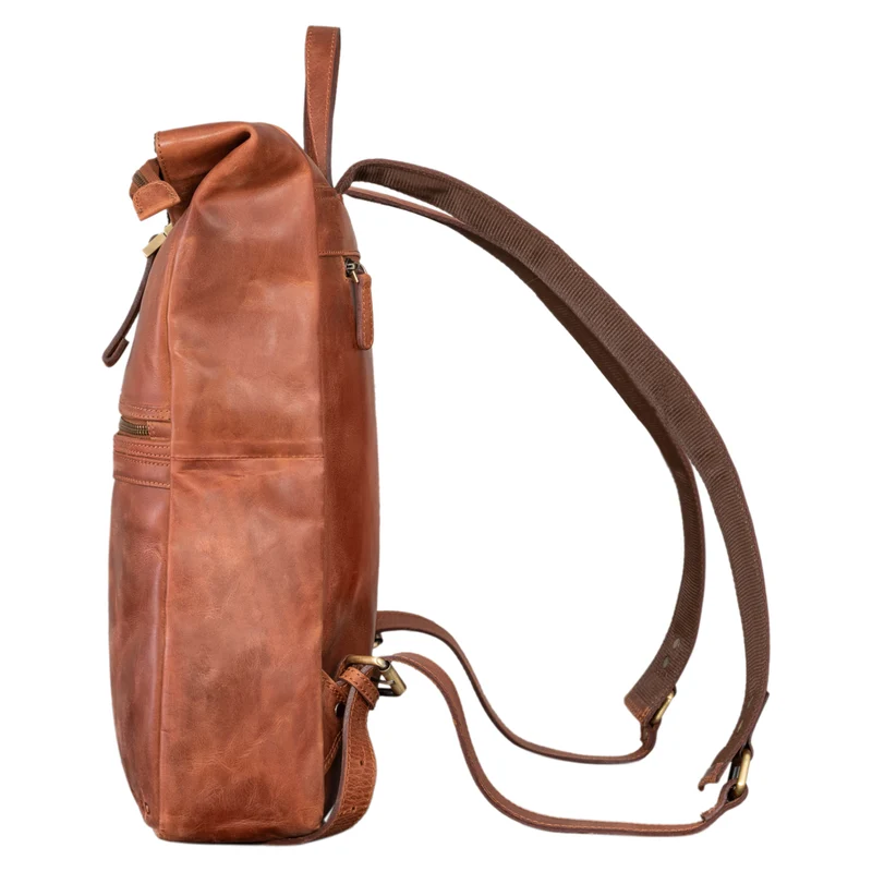 "Edmund" Rolltop Leder-Rucksack, 17 Zoll Laptop-Fach wasserdicht