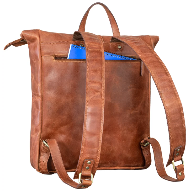 "Edmund" Rolltop Leder-Rucksack, 17 Zoll Laptop-Fach wasserdicht