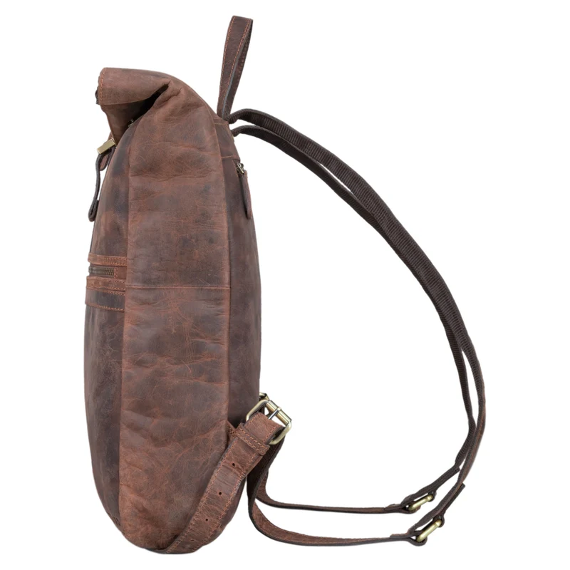 "Edmund" Rolltop Leder-Rucksack, 17 Zoll Laptop-Fach wasserdicht