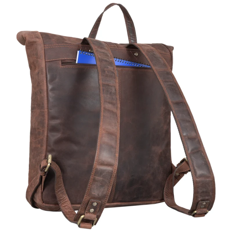 "Edmund" Rolltop Leder-Rucksack, 17 Zoll Laptop-Fach wasserdicht
