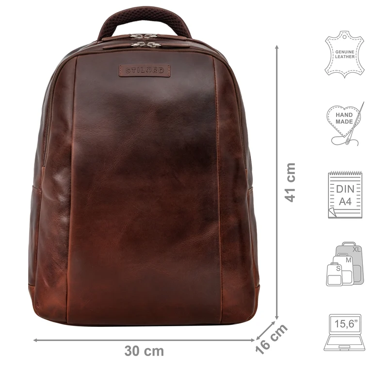 "Ennio" Moderner Laptoprucksack 15.6 Zoll Echtleder Herren und Damen