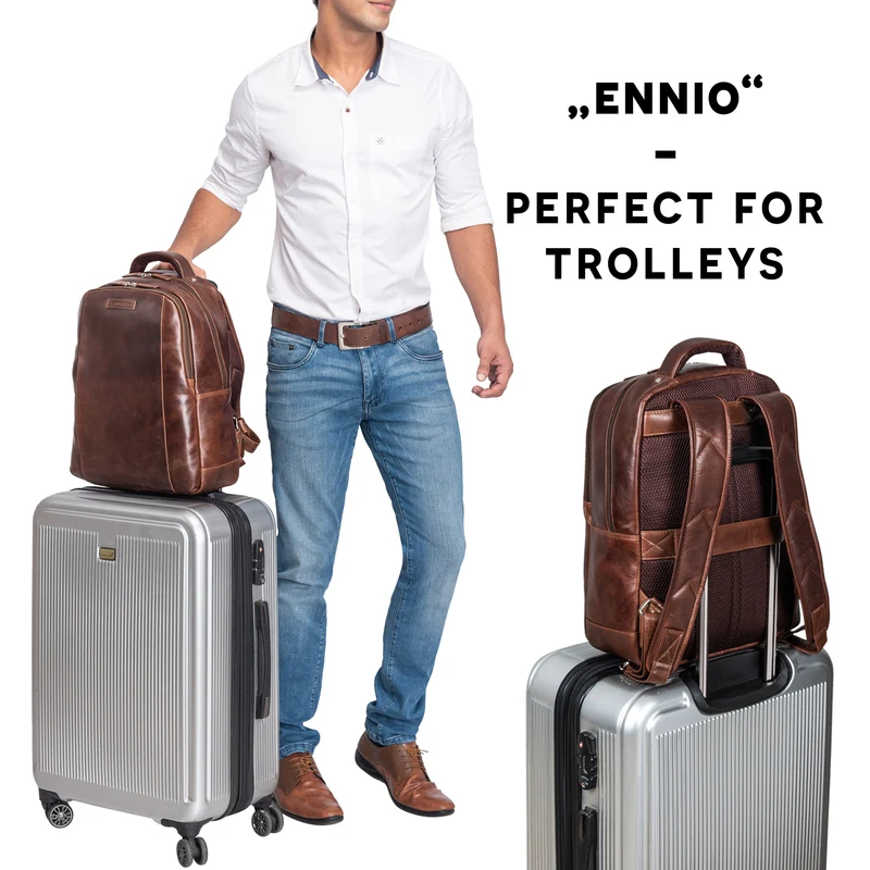 "Ennio" Moderner Laptoprucksack 15.6 Zoll Echtleder Herren und Damen