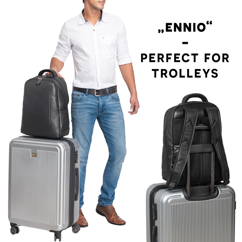 "Ennio" Moderner Laptoprucksack 15.6 Zoll Echtleder Herren und Damen