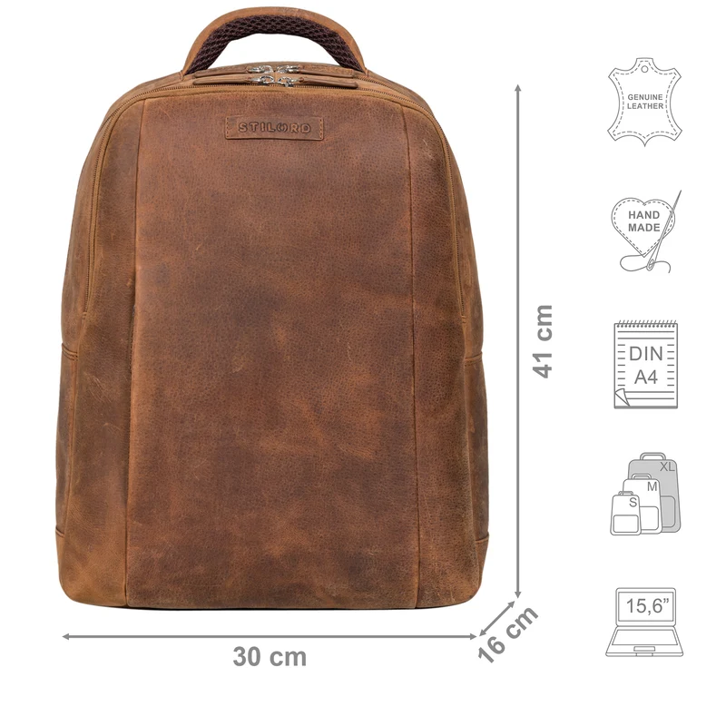 "Ennio" Moderner Laptoprucksack 15.6 Zoll Echtleder Herren und Damen