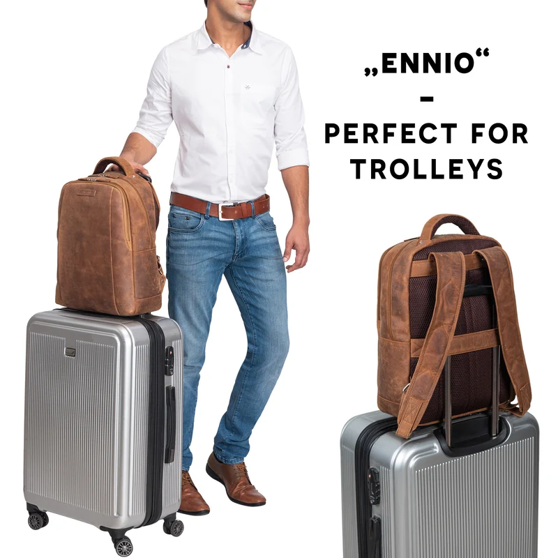"Ennio" Moderner Laptoprucksack 15.6 Zoll Echtleder Herren und Damen