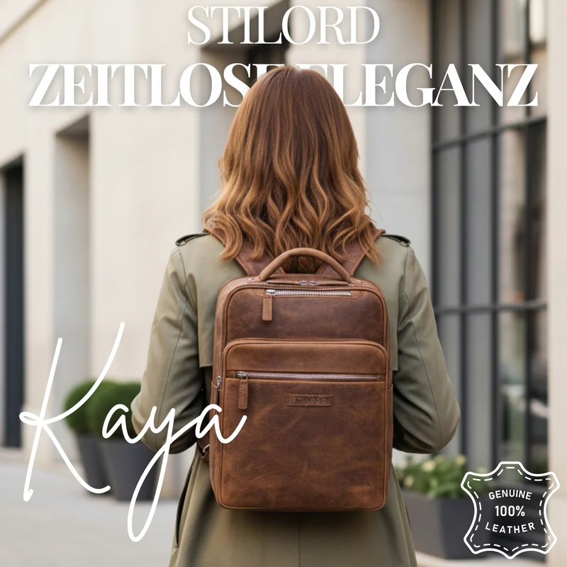 "Kaya" Premium Leder Rucksack Damen Elegant Laptopfach 14 Zoll