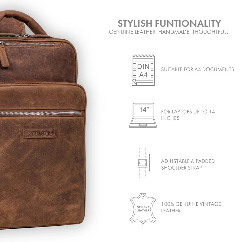 "Kaya" Premium Leder Rucksack Damen Elegant Laptopfach 14 Zoll