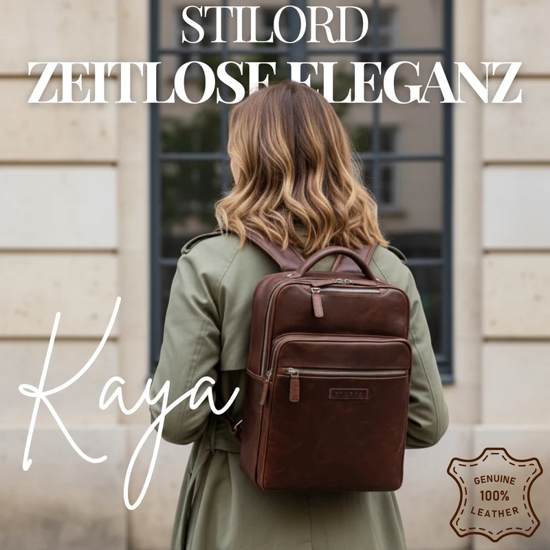 "Kaya" Premium Leder Rucksack Damen Elegant Laptopfach 14 Zoll