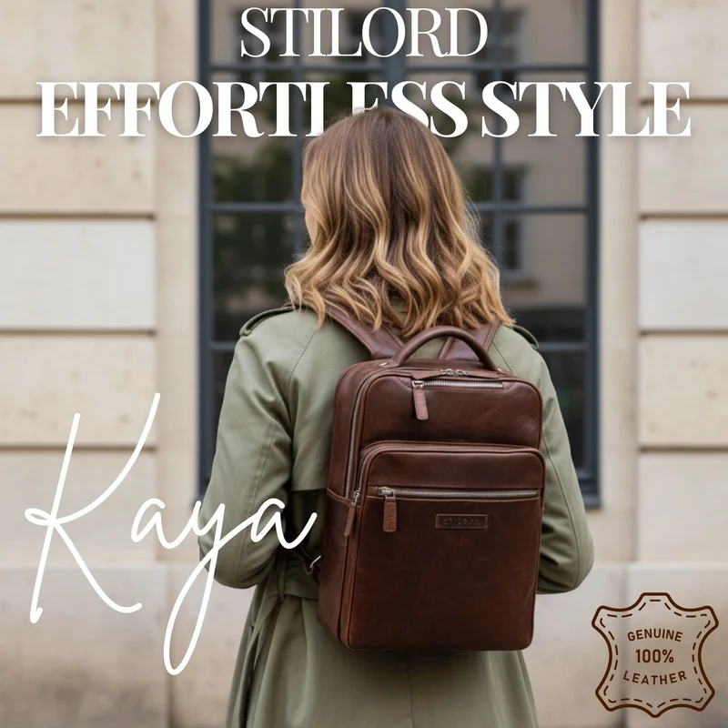 "Kaya" Premium Leder Rucksack Damen Elegant Laptopfach 14 Zoll