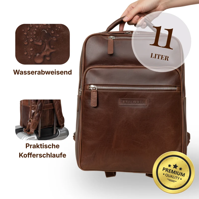 "Kaya" Premium Leder Rucksack Damen Elegant Laptopfach 14 Zoll