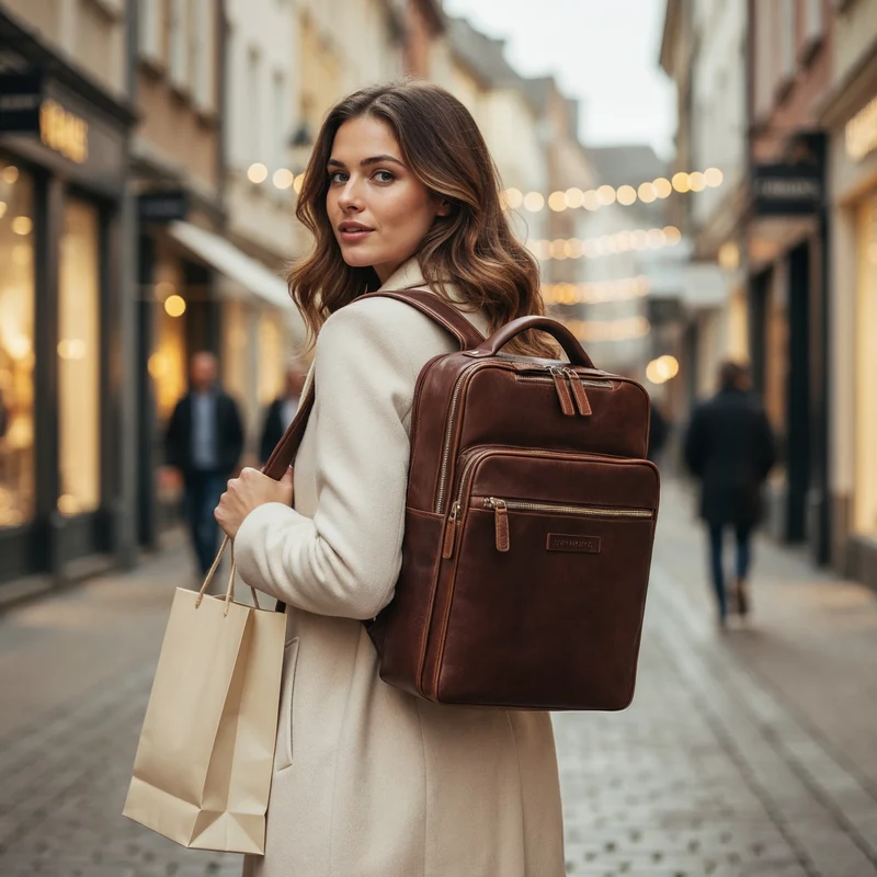 "Kaya" Premium Leder Rucksack Damen Elegant Laptopfach 14 Zoll