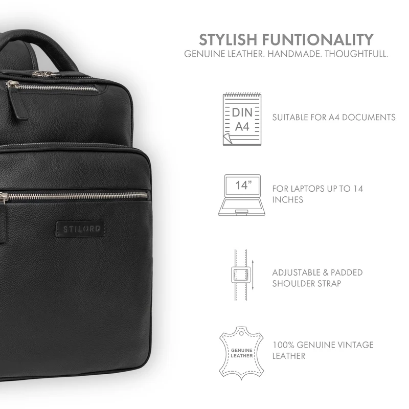 "Kaya" Premium Leder Rucksack Damen Elegant Laptopfach 14 Zoll