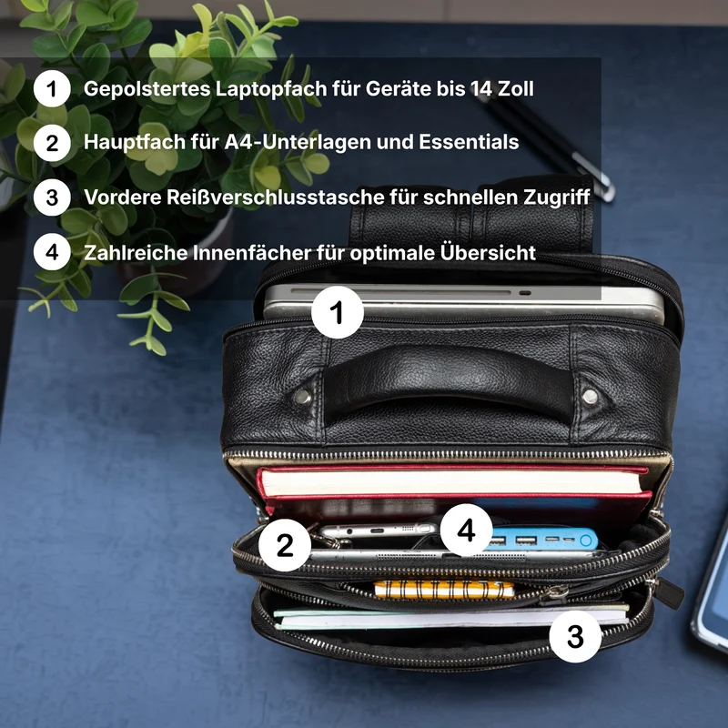 "Kaya" Premium Leder Rucksack Damen Elegant Laptopfach 14 Zoll