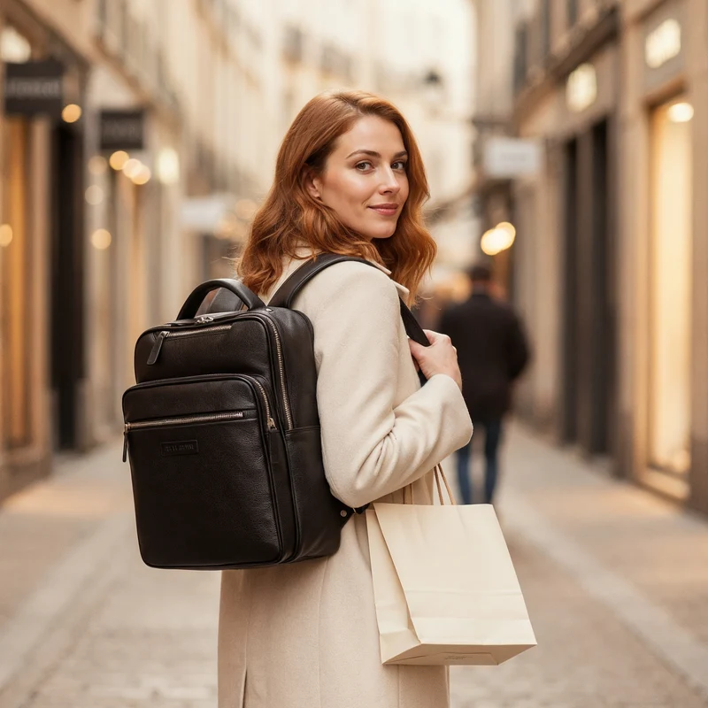 "Kaya" Premium Leder Rucksack Damen Elegant Laptopfach 14 Zoll