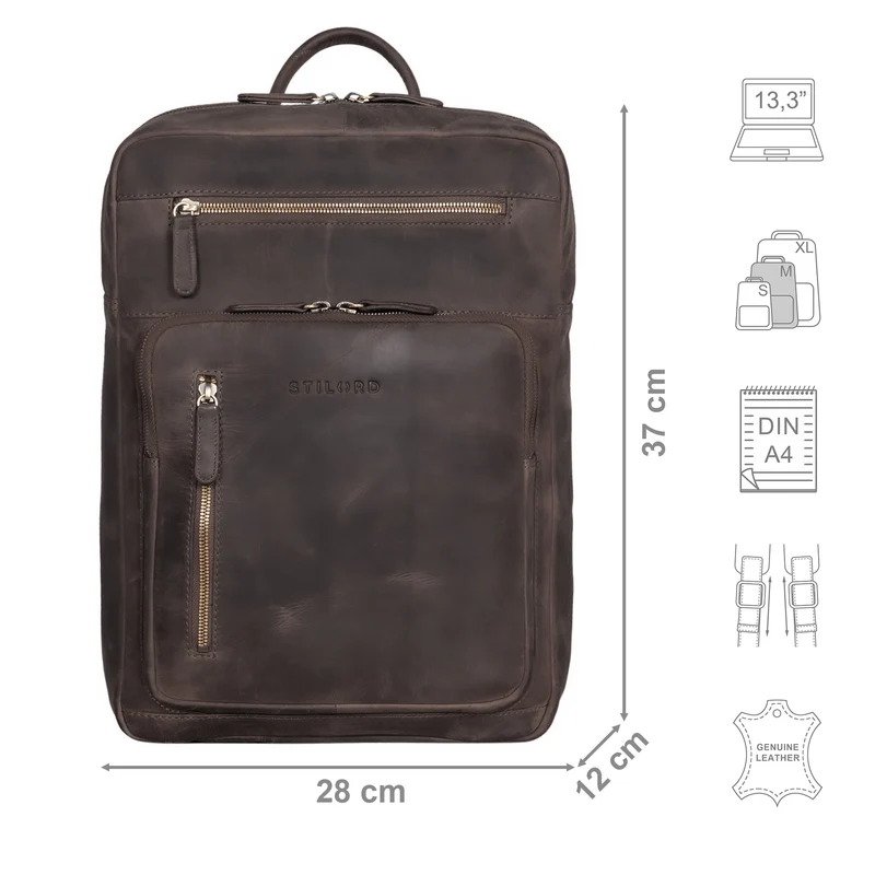 "Valera" Leder Business Rucksack viele Fächer Damen Herren mittelgroß