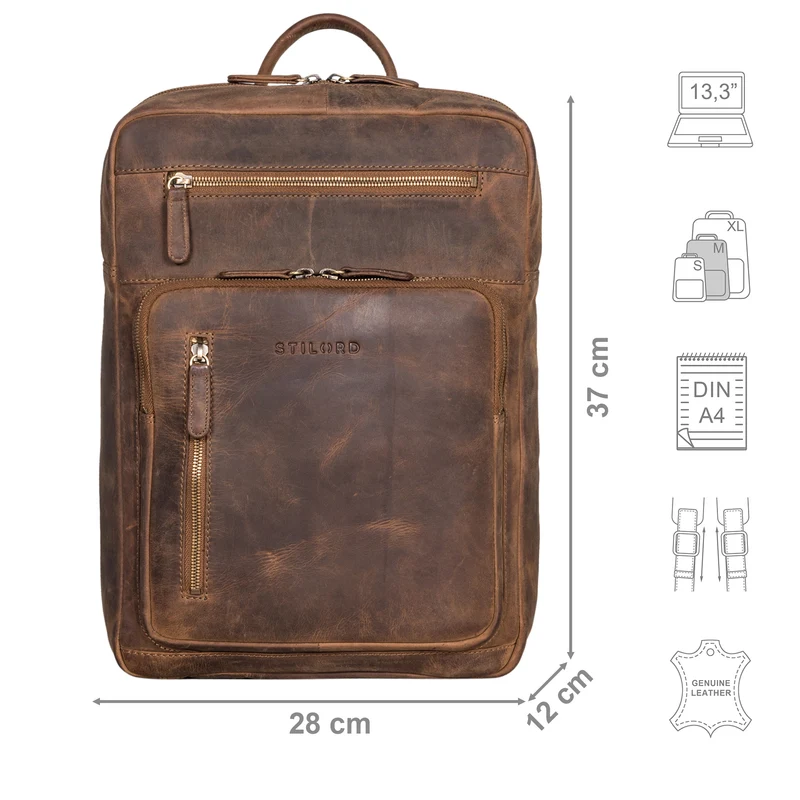 "Valera" Leder Business Rucksack viele Fächer Damen Herren mittelgroß