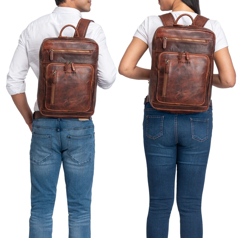 "Valera" Leder Business Rucksack viele Fächer Damen Herren mittelgroß