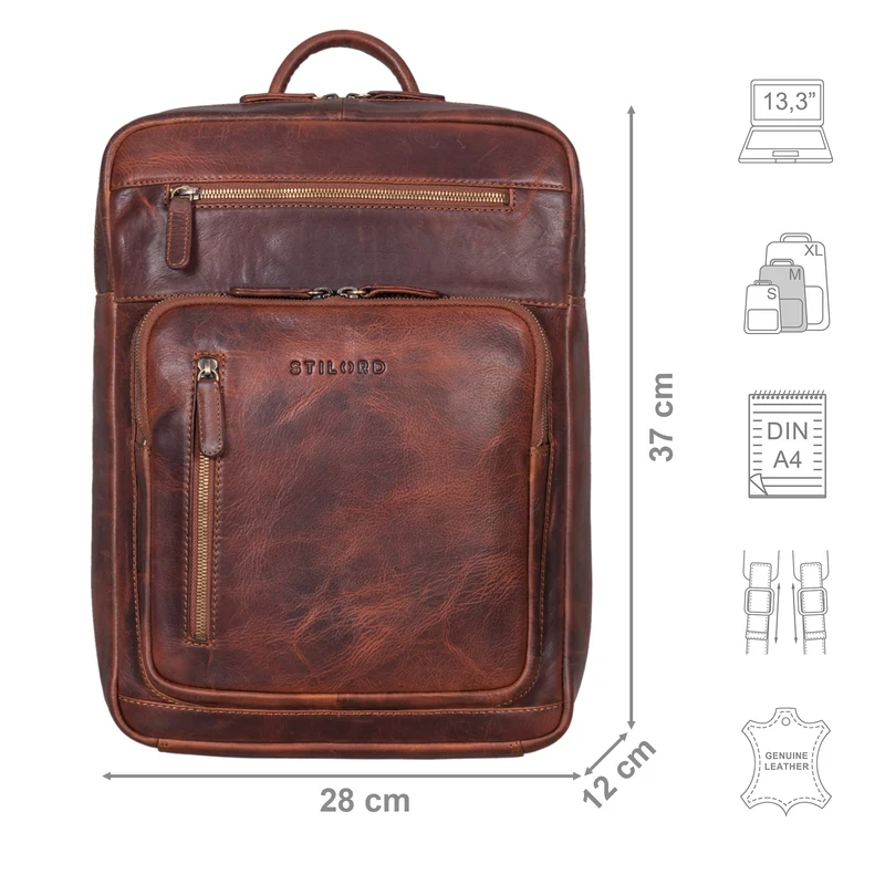 "Valera" Leder Business Rucksack viele Fächer Damen Herren mittelgroß