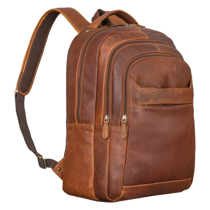 "Keno" Zeitloser Leder Rucksack mit Laptopfach 15,6 Zoll