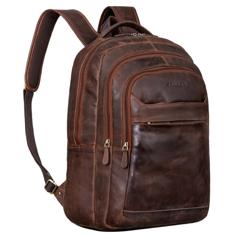 "Keno" Zeitloser Leder Rucksack mit Laptopfach 15,6 Zoll