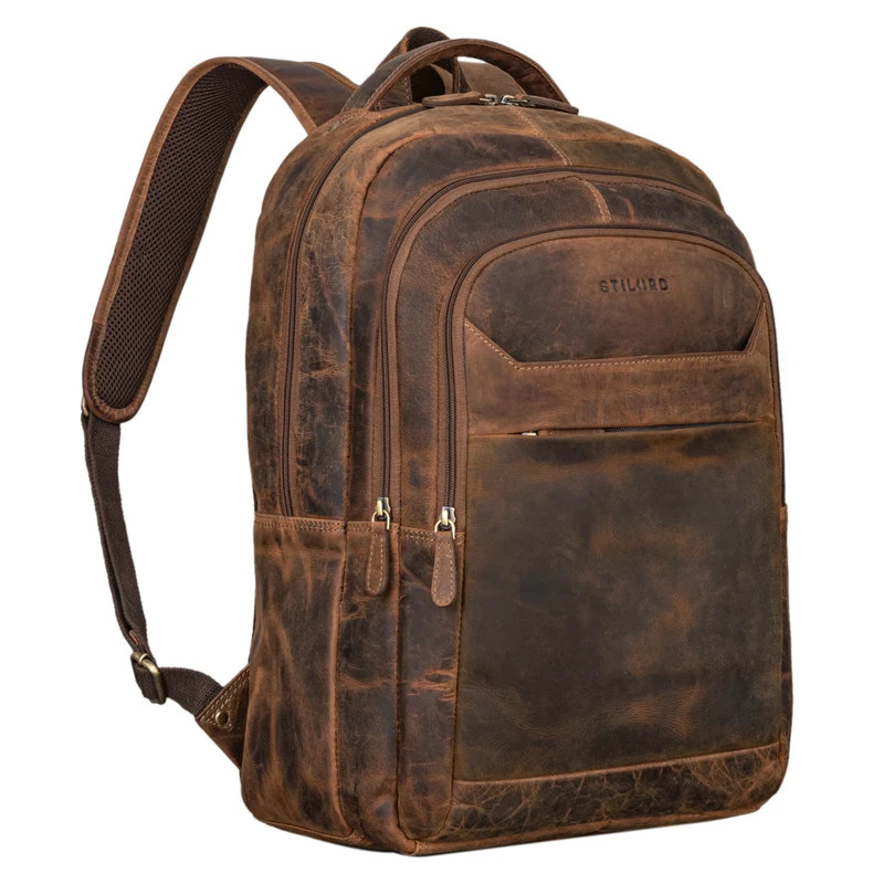 "Keno" Zeitloser Leder Rucksack mit Laptopfach 15,6 Zoll