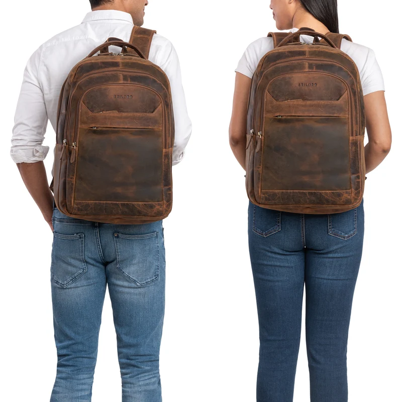"Keno" Zeitloser Leder Rucksack mit Laptopfach 15,6 Zoll
