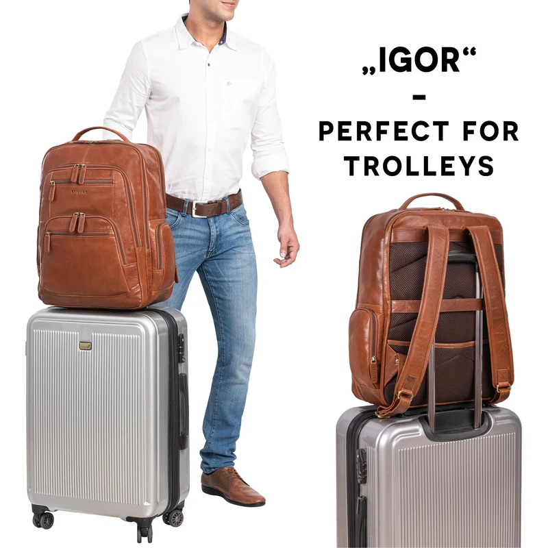 "Igor" Leder Rucksack mit Laptop-Fach 18 Zoll Groß Damen und Herren