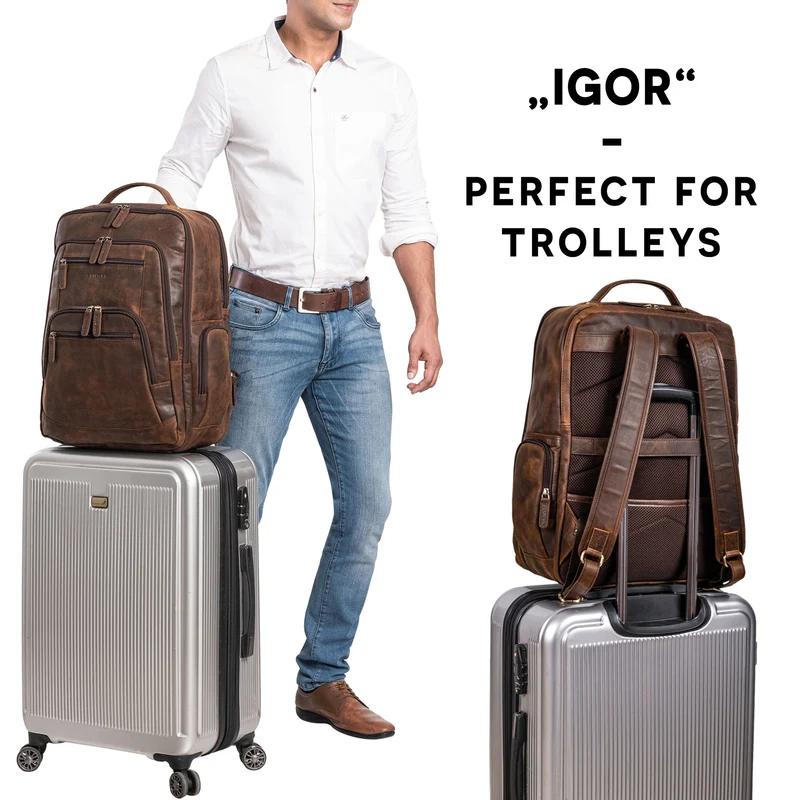 "Igor" Leder Rucksack mit Laptop-Fach 18 Zoll Groß Damen und Herren
