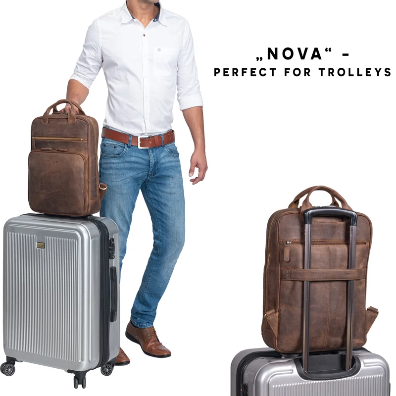 "Nova" Moderner Echt-Leder Rucksack Notebook 13,3 Zoll Damen / Herren