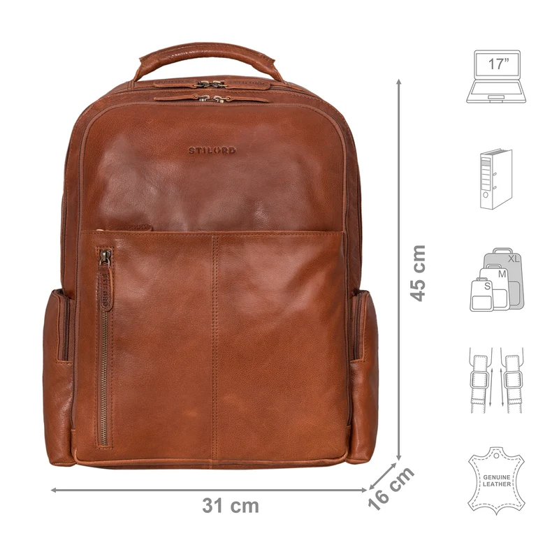 "Sherlock" Laptoprucksack Damen und Herren 17 Zoll Leder
