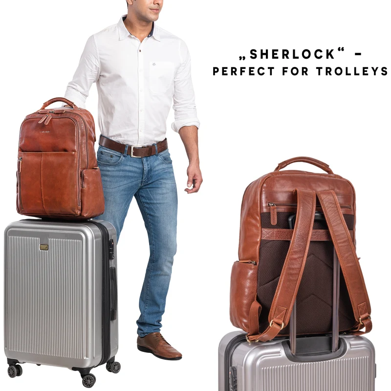 "Sherlock" Laptoprucksack Damen und Herren 17 Zoll Leder