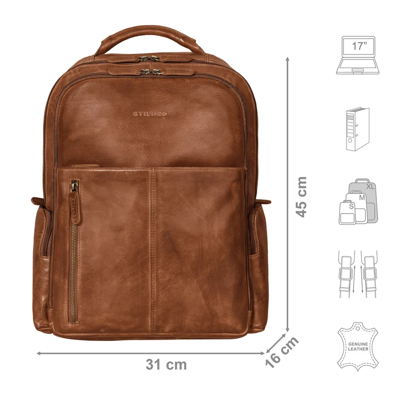 "Sherlock" Laptoprucksack Damen und Herren 17 Zoll Leder