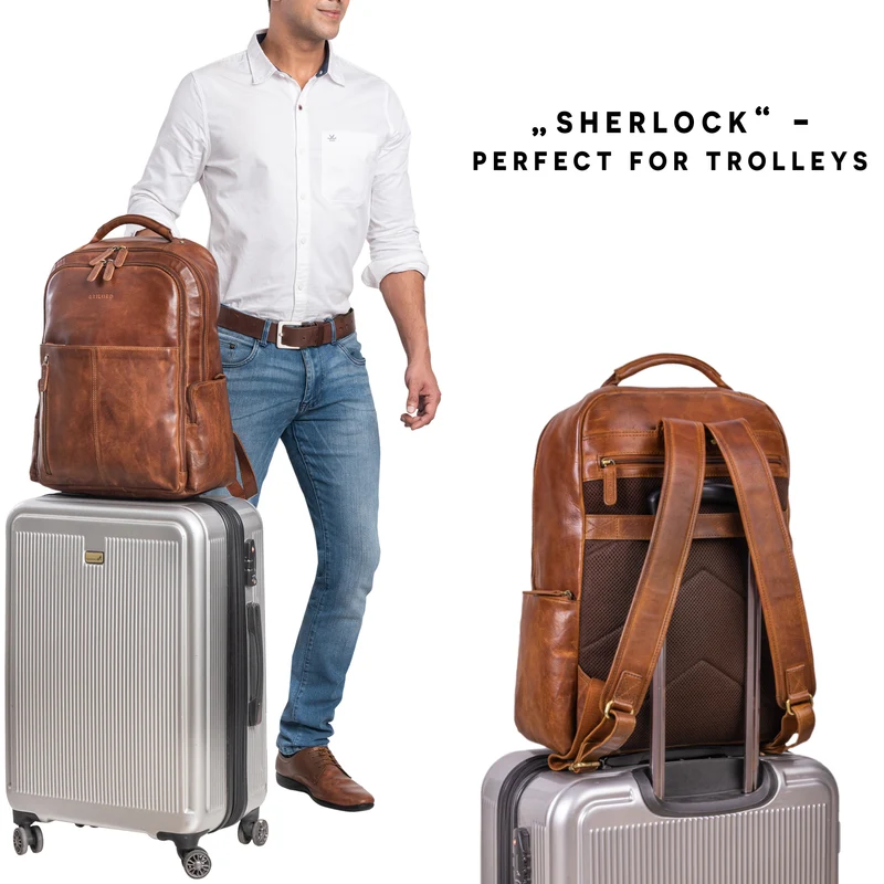 "Sherlock" Laptoprucksack Damen und Herren 17 Zoll Leder