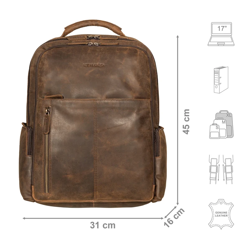 "Sherlock" Laptoprucksack Damen und Herren 17 Zoll Leder