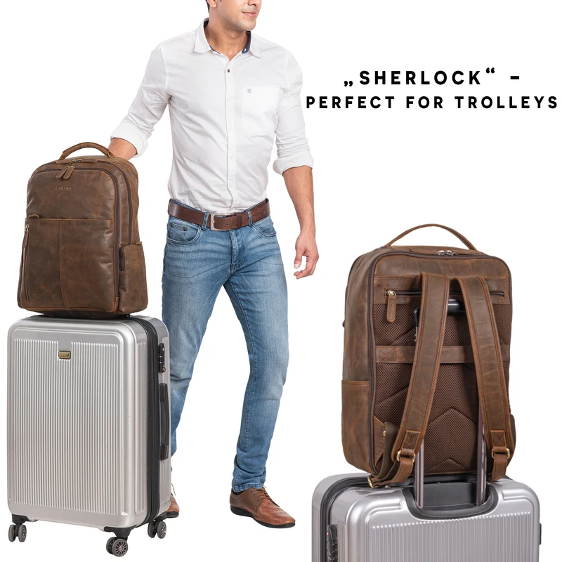 "Sherlock" Laptoprucksack Damen und Herren 17 Zoll Leder