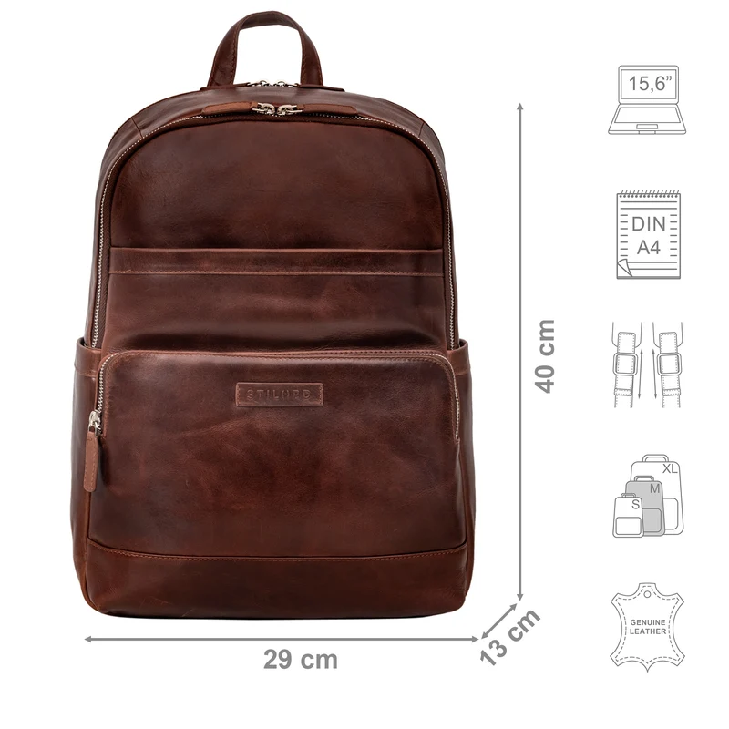 "Milan" Klassischer Laptop Rucksack 13,3 - 14 Zoll Echt Leder