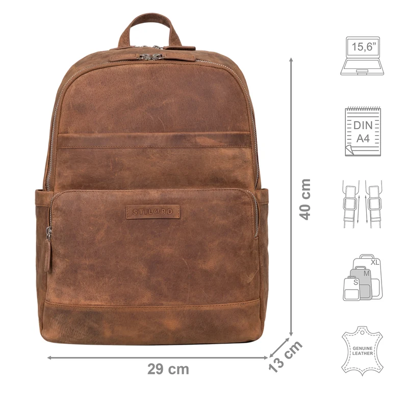 "Milan" Klassischer Laptop Rucksack 13,3 - 14 Zoll Echt Leder