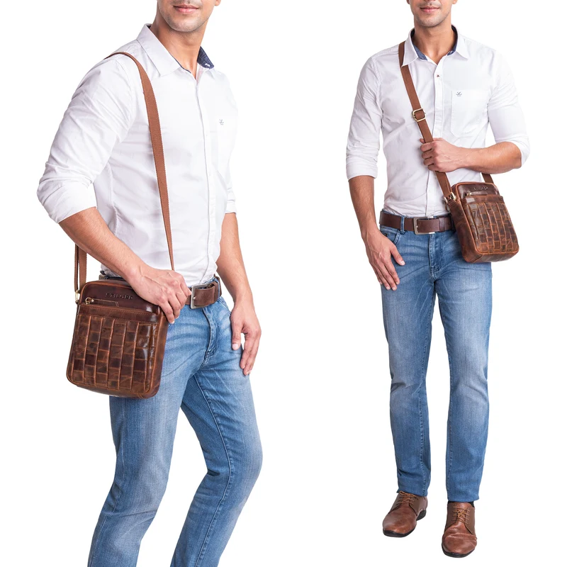 "Luja" Leder Schultertasche Damen Herren klein geflochten