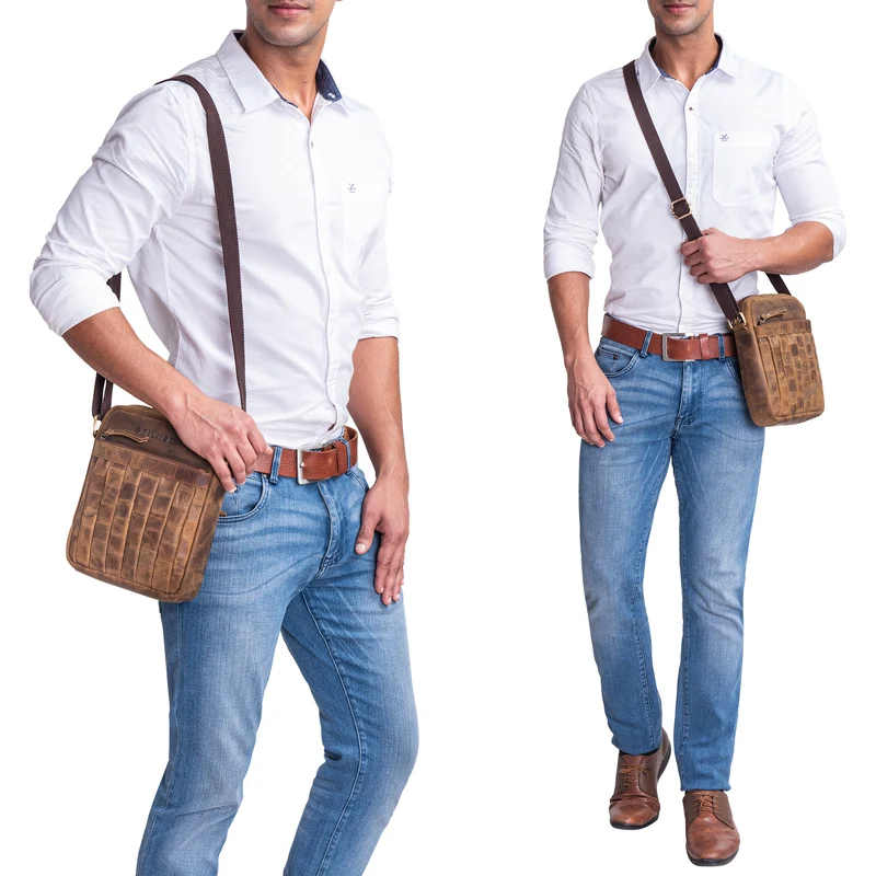 "Luja" Leder Schultertasche Damen Herren klein geflochten