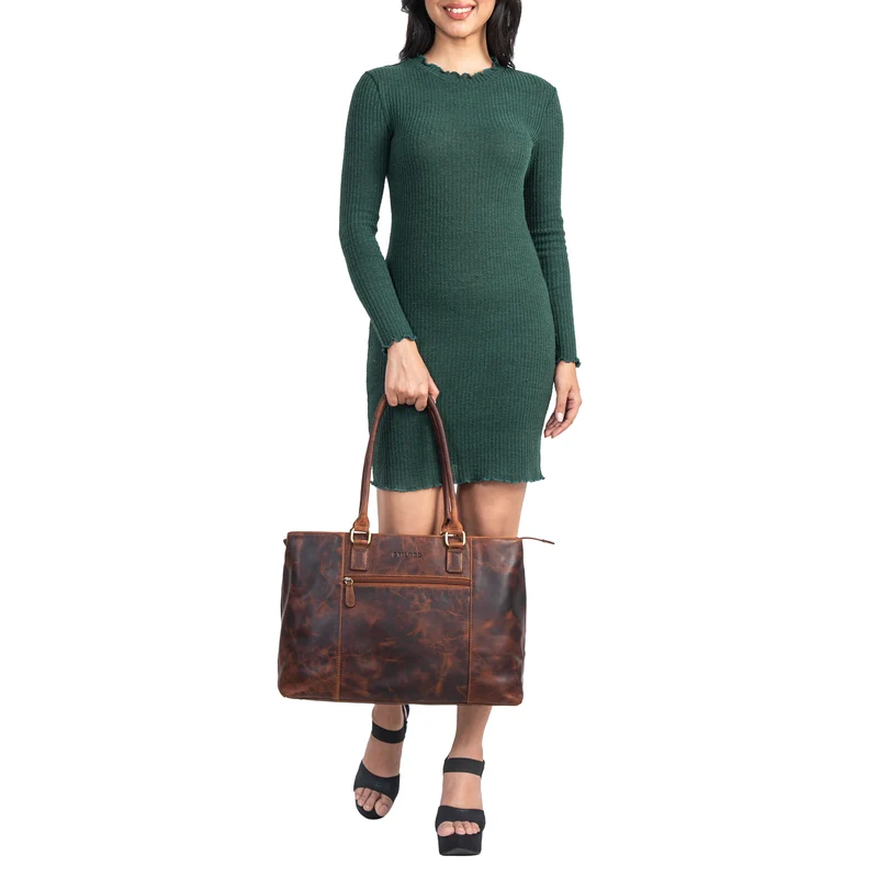 "Marika" Shopper Damen Groß Echtleder mit Laptopfach 15,6 Zoll
