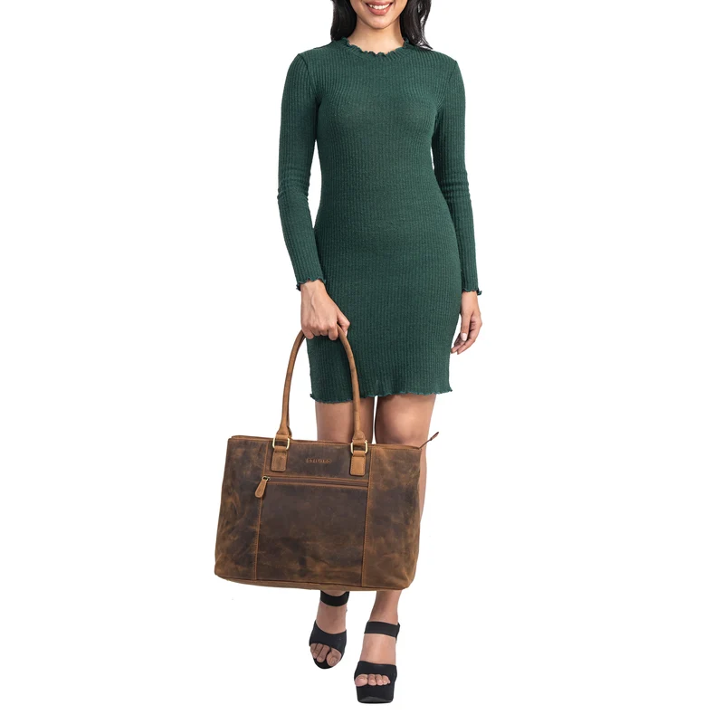 "Marika" Shopper Damen Groß Echtleder mit Laptopfach 15,6 Zoll