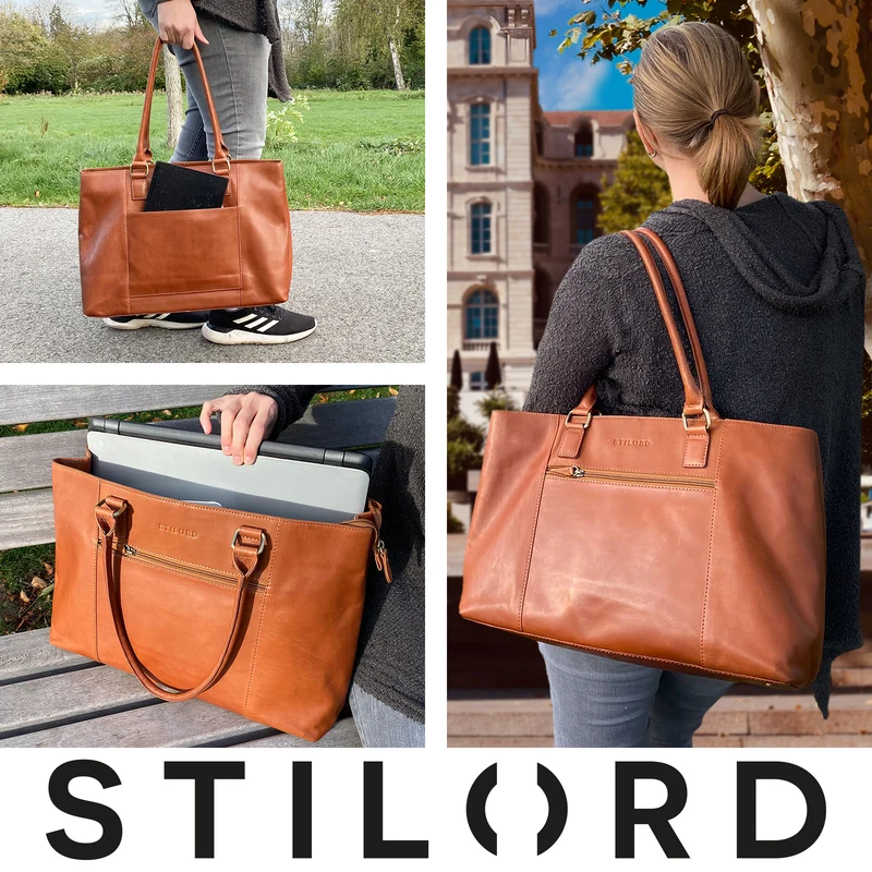 "Marika" Shopper Damen Groß Echtleder mit Laptopfach 15,6 Zoll